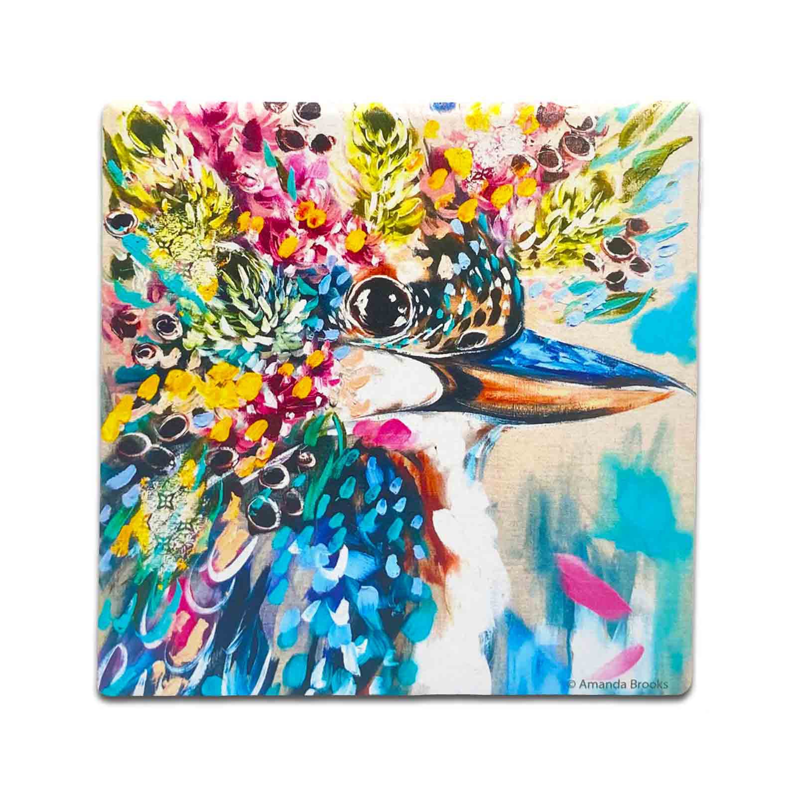 Amanda Brooks Flora Fauna Feathers Set of 4 Australian Dolomite Stone Absorbent Coasters