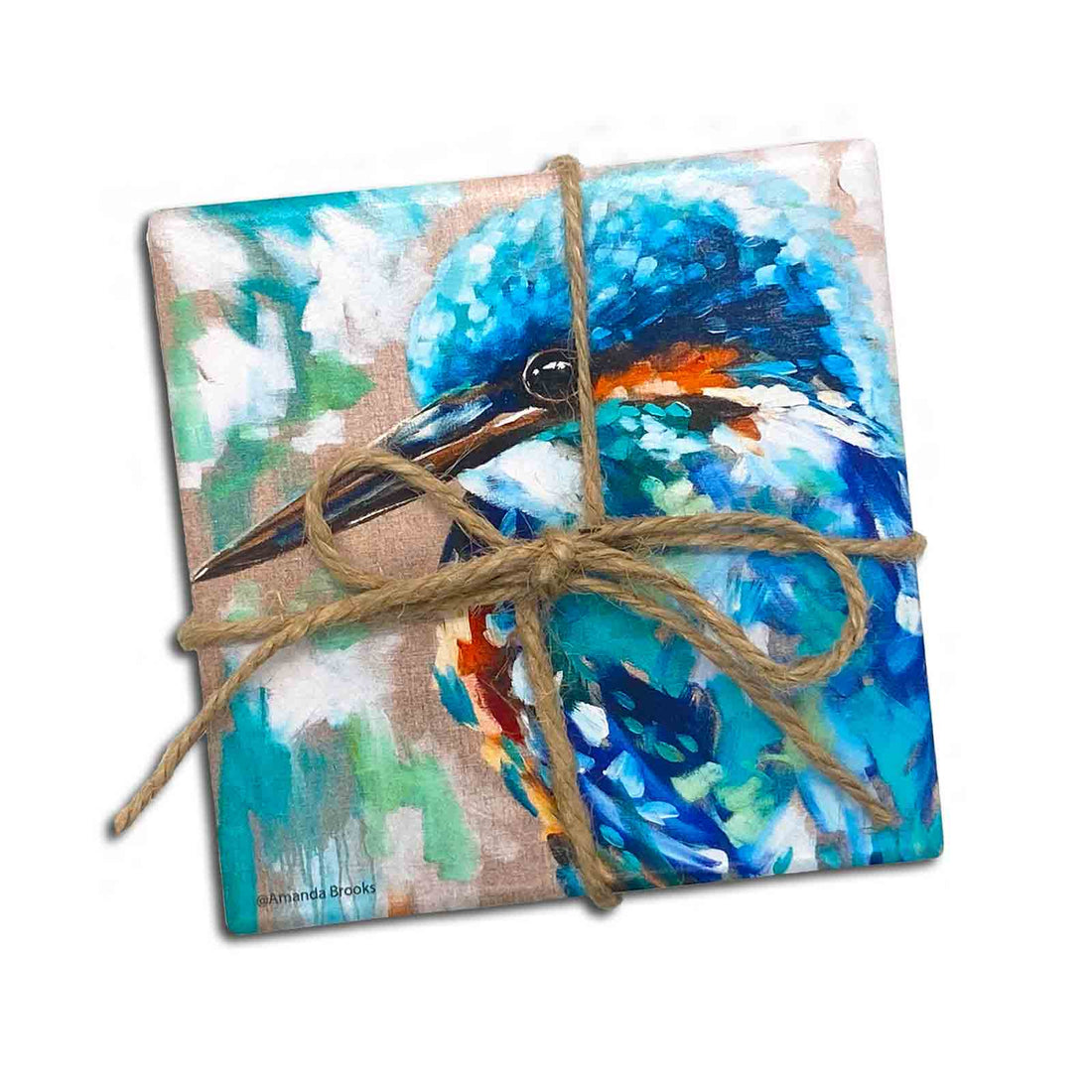 Australian Artist Amanda Brooks Kingfisher Set of 4 Dolomite Stone Absorbent Coasters