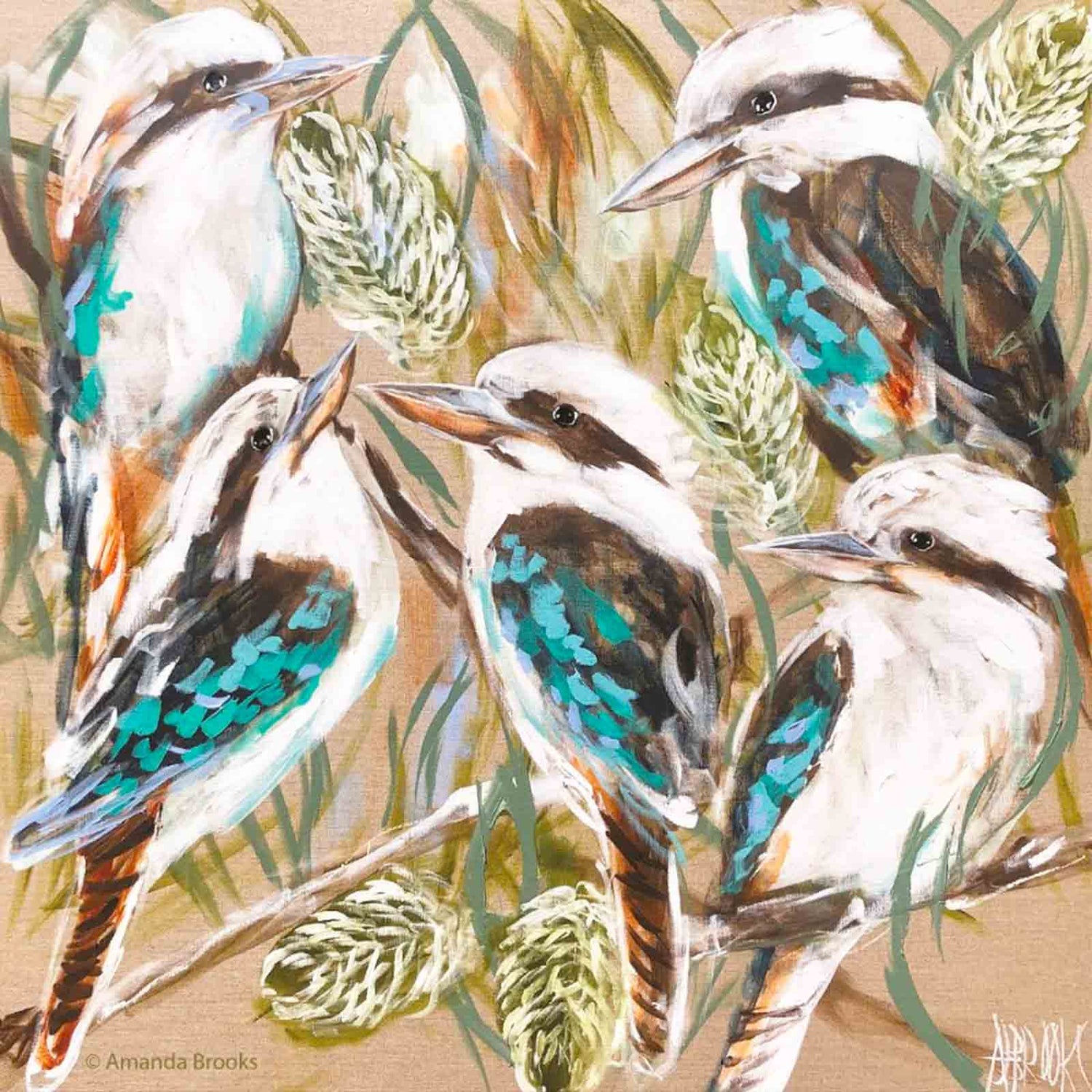 Australian Artist Amanda Brooks Kookaburra &amp; Banksia Dolomite Stone Trivet