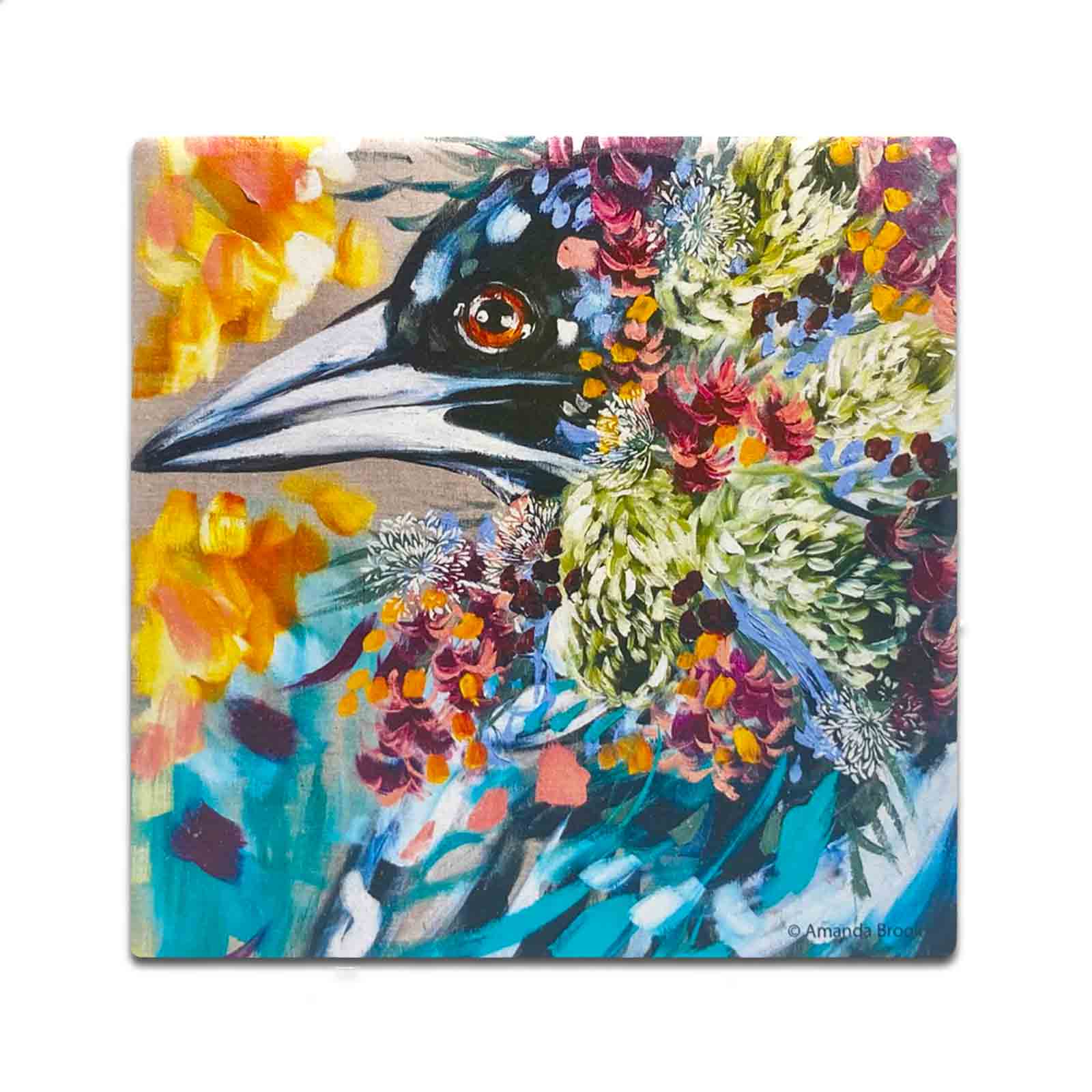 Amanda Brooks Flora Fauna Feathers Set of 4 Australian Dolomite Stone Absorbent Coasters