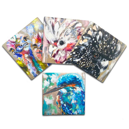 Amanda Brooks Set of 4 Souvenir Gift Australian Birds Dolomite Stone Absorbent Coasters