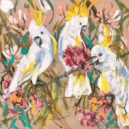 Australian Artist Amanda Brooks White Cockatoos Dolomite Stone Absorbent Trivet - Souvenir Gift