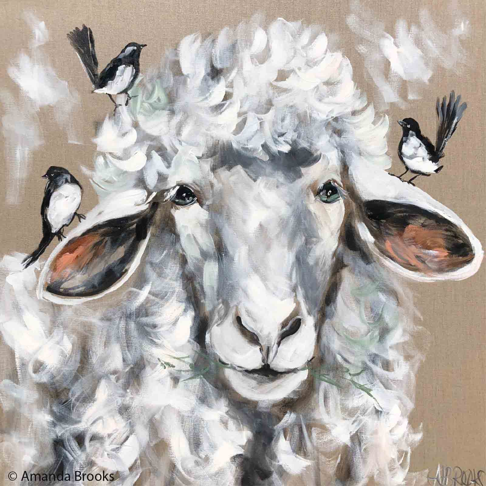 Woolly Sheep Art by Amanda Brooks Lilli Rock Dolomite Stone Absorbent Surface Protection Trivet