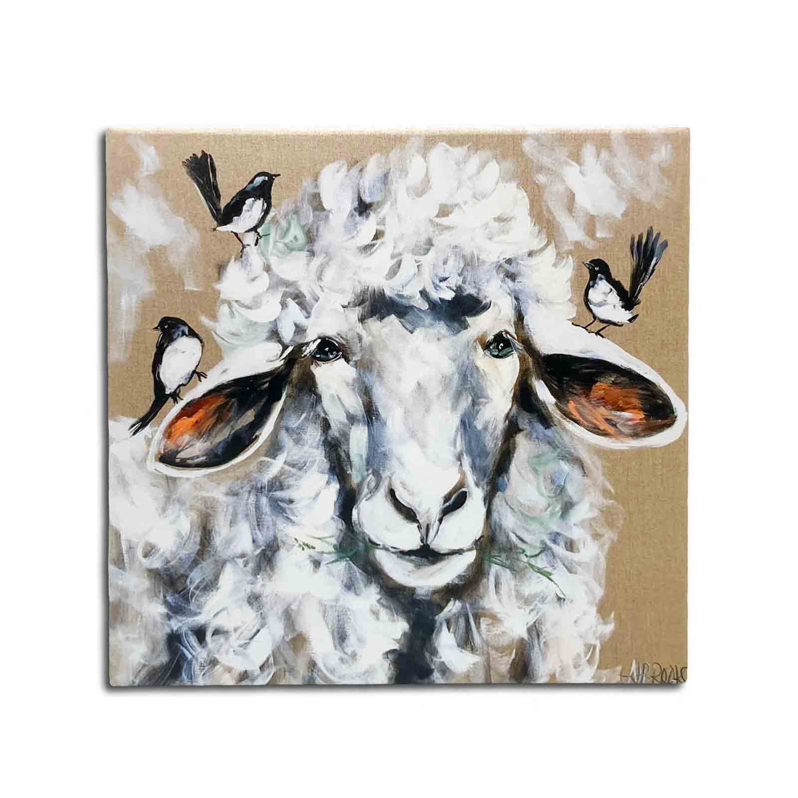 Woolly Sheep Art by Amanda Brooks Lilli Rock Dolomite Stone Absorbent Surface Protection Trivet