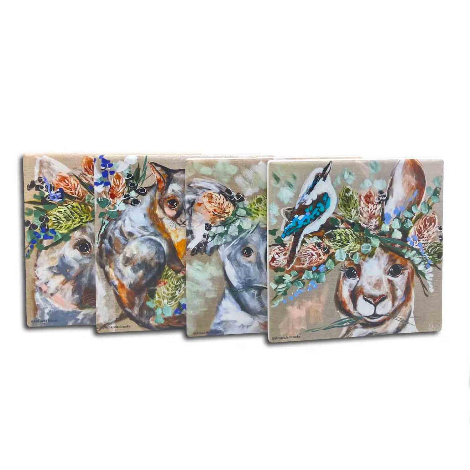 Forget Me Not Australian Marsupials Set of 4 Souvenir Gift Dolomite Stone Absorbent Coasters