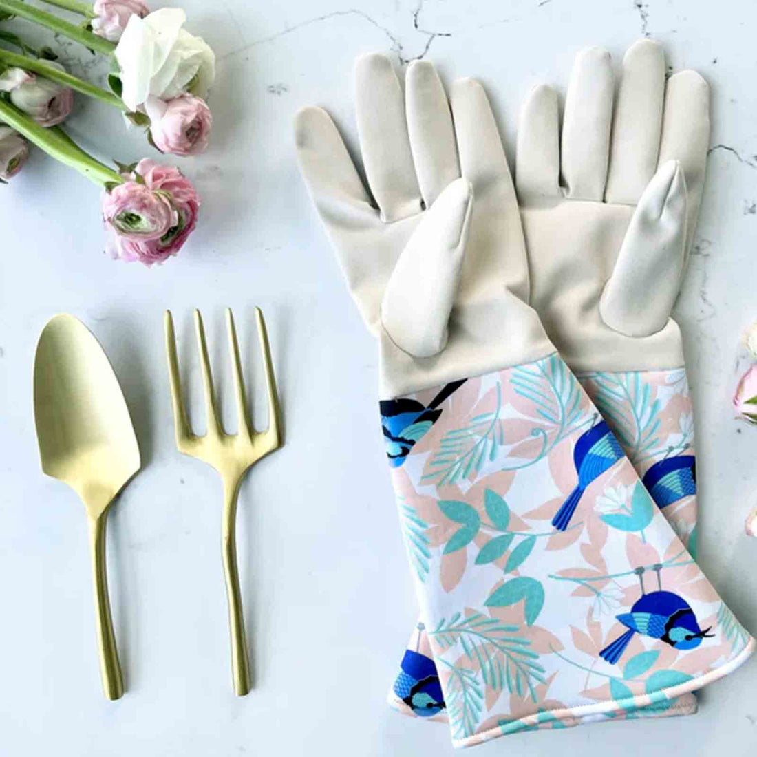 Blue Wren Gardening Gloves - Faux Suede and Neoprene