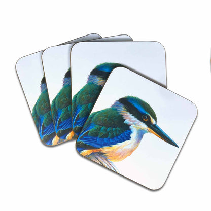 Jeremy Boot Collection Sacred Kingfisher Set of 4 Gift Boxed Australian Birds Coasters Souvenir