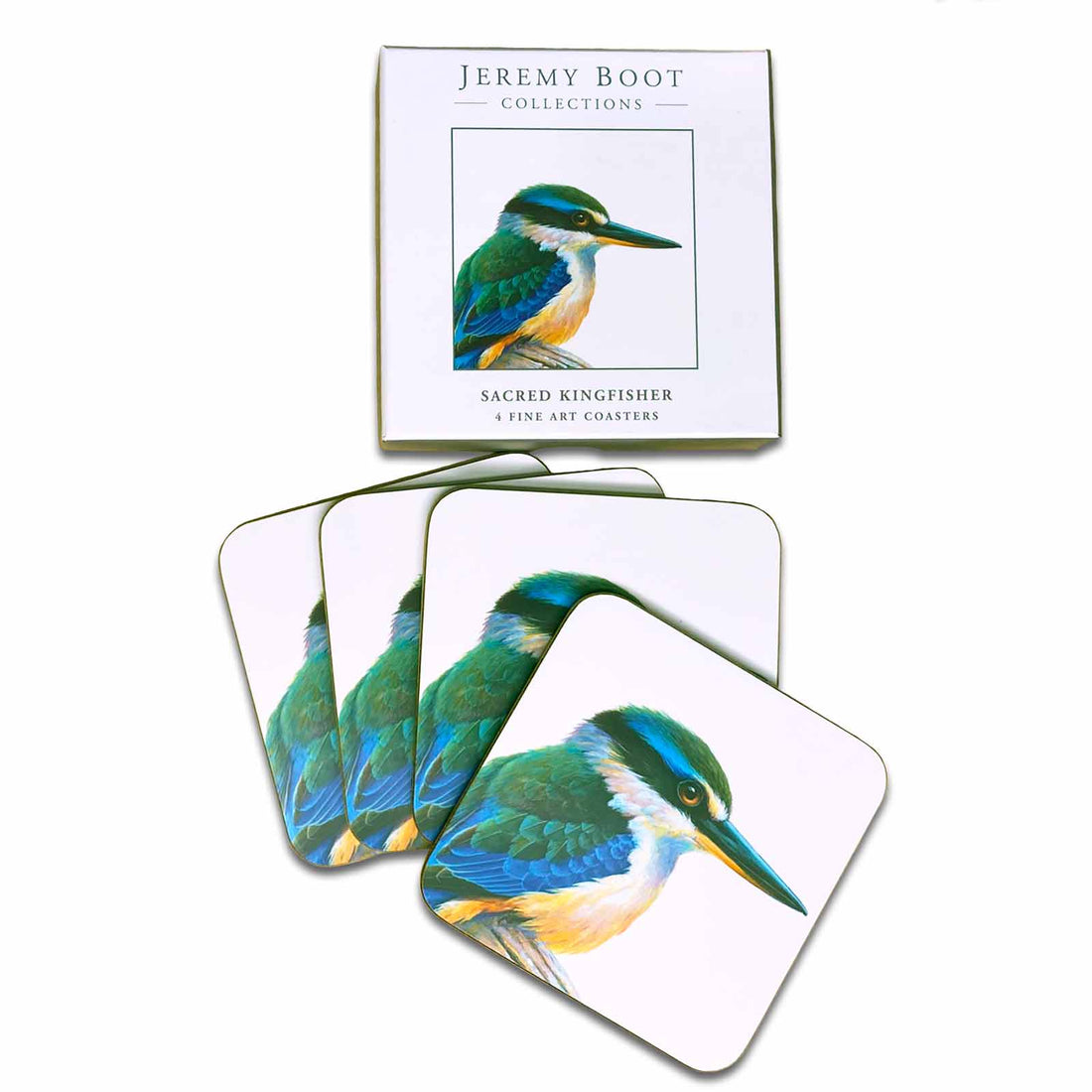 Jeremy Boot Collection Sacred Kingfisher Set of 4 Gift Boxed Australian Birds Coasters Souvenirs