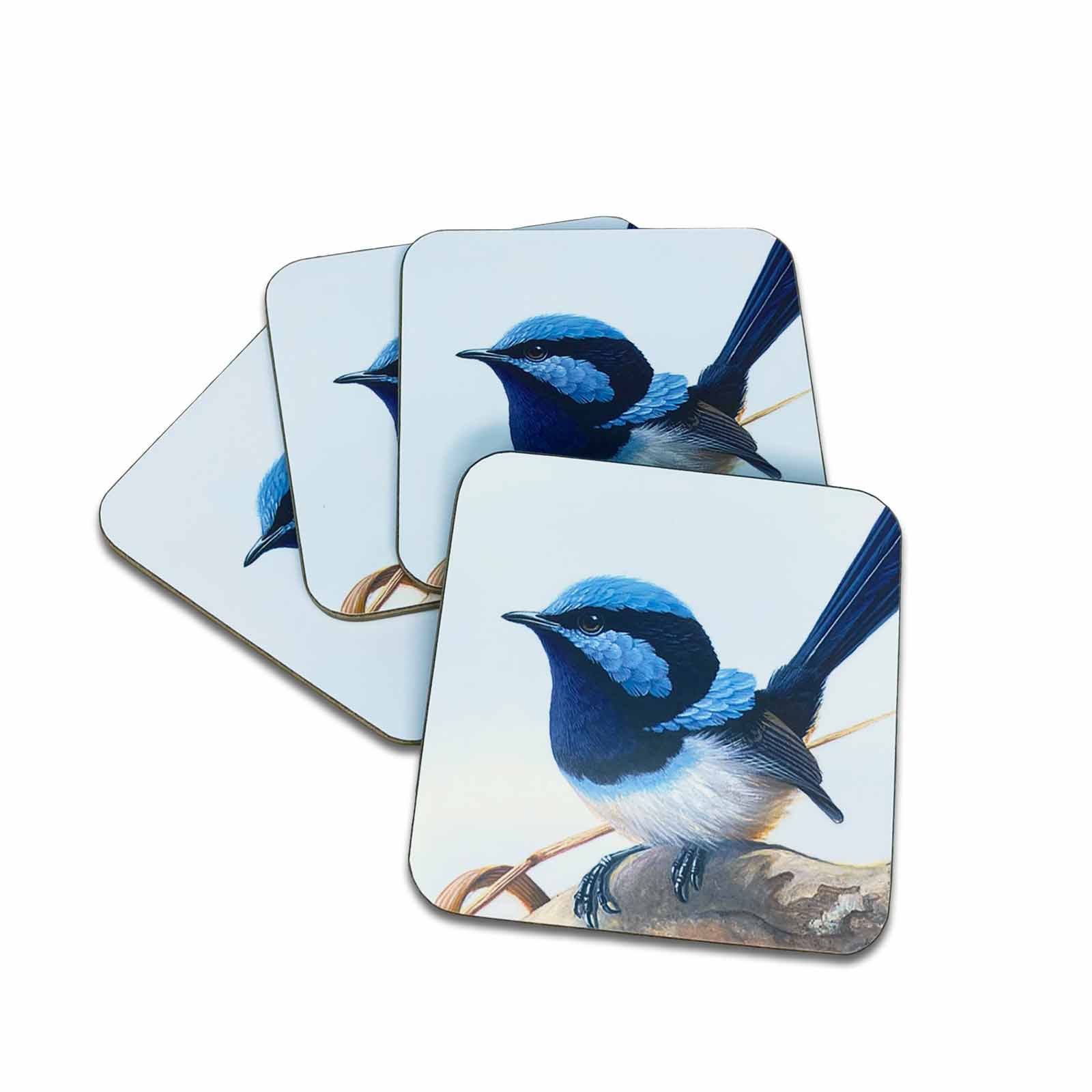 Jeremy Boot Collections Set of 4 Blue Wren Australian Birds Fine Art Coasters