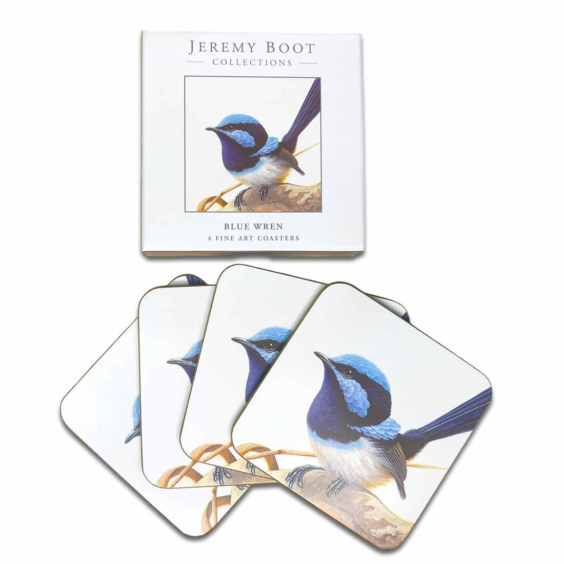 Jeremy Boot Collections Set of 4 Blue Wren Australian Birds Fine Art Coasters