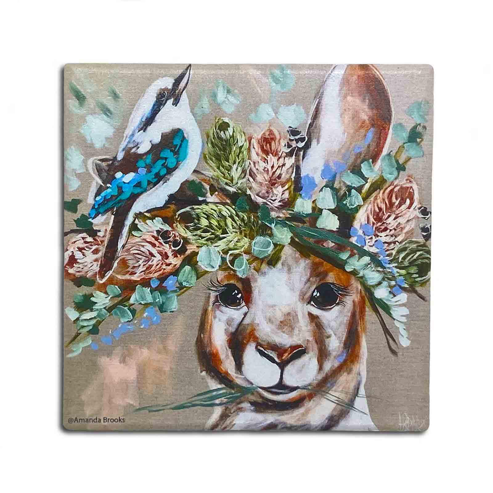 Forget Me Not Australian Marsupials - Kangaroo - Set of 4 Souvenir Gift Dolomite Stone Absorbent Coasters