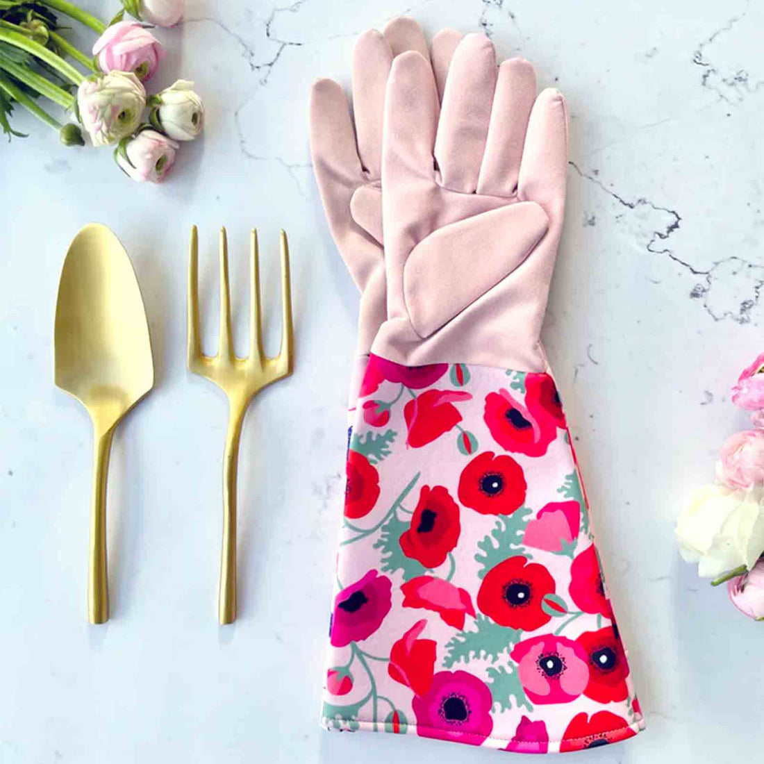 Poppies Gardening Gloves Faux Suede and Neoprene