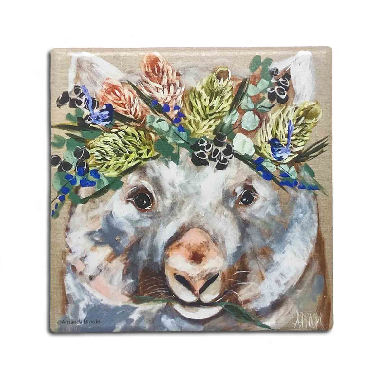 Forget Me Not Australian Marsupials - Wombat - Set of 4 Souvenir Gift Dolomite Stone Absorbent Coasters