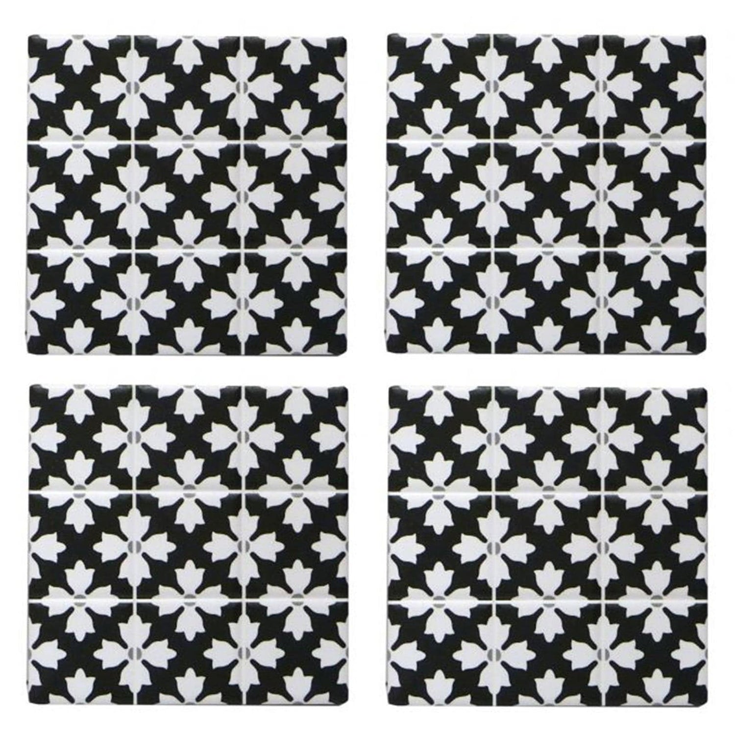 Black and White Moroccan Tile Coasters - Set of 4.