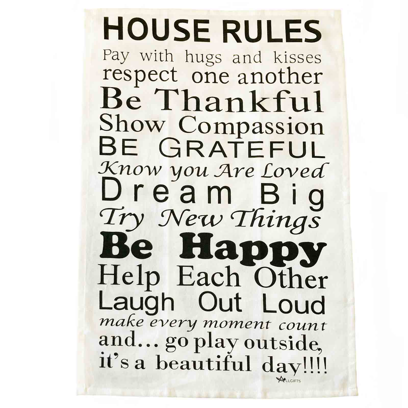 House Rules 100% Cotton Tea Towel - Hello Homewares